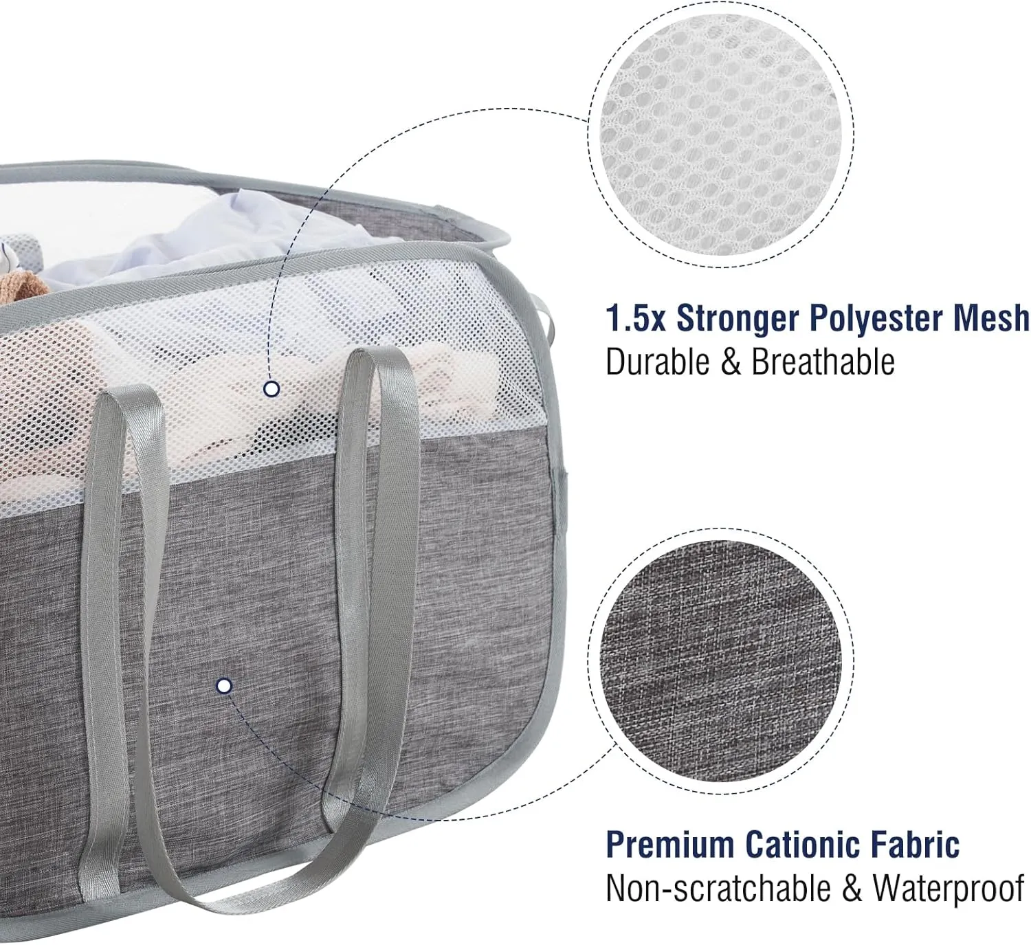 TECHMILLY Collapsible Laundry Basket, Foldable Tear Proof Mesh Pop Up Hamper with Reinforced Carry Handles for Laundry, Bathroom, Dorm or Travel (Pink, 2 Pack)