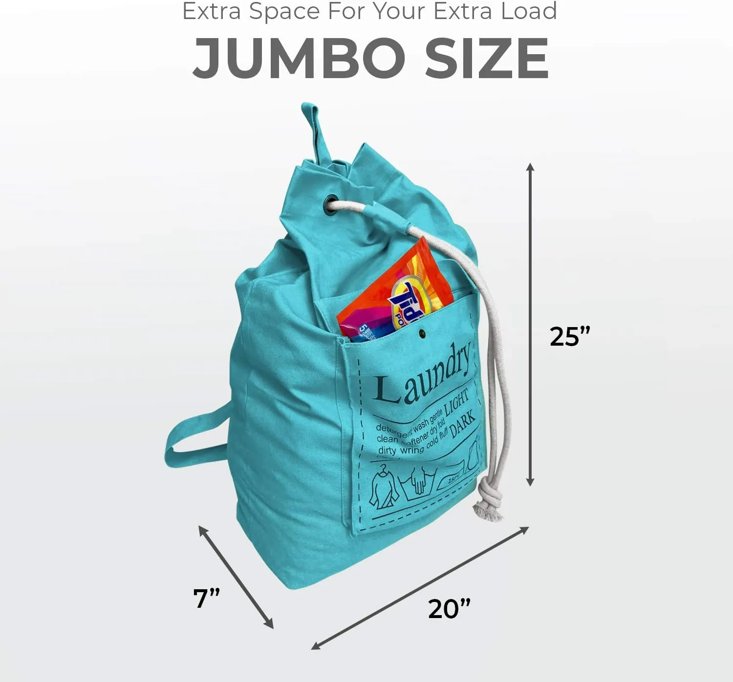 Teeo - Backpack Laundry Bag - College Dorm Essentials - Travel Laundry - Washable Laundry Bag - Backpack Large 25”X20” Drawstring 100% Sturdy Cotton Canvas, Hamper Storage Organizer (Blue)