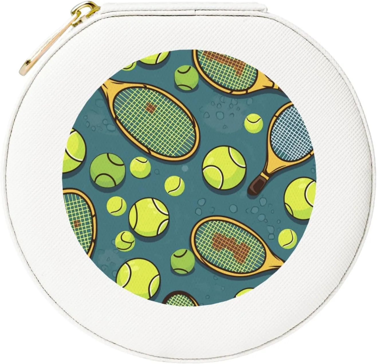 Tennis Racquets And Tennis Balls Jewelry Box Travel Jewelry Case Leather Small Jewelry Organizer For Womens Rings Necklaces Gifts White