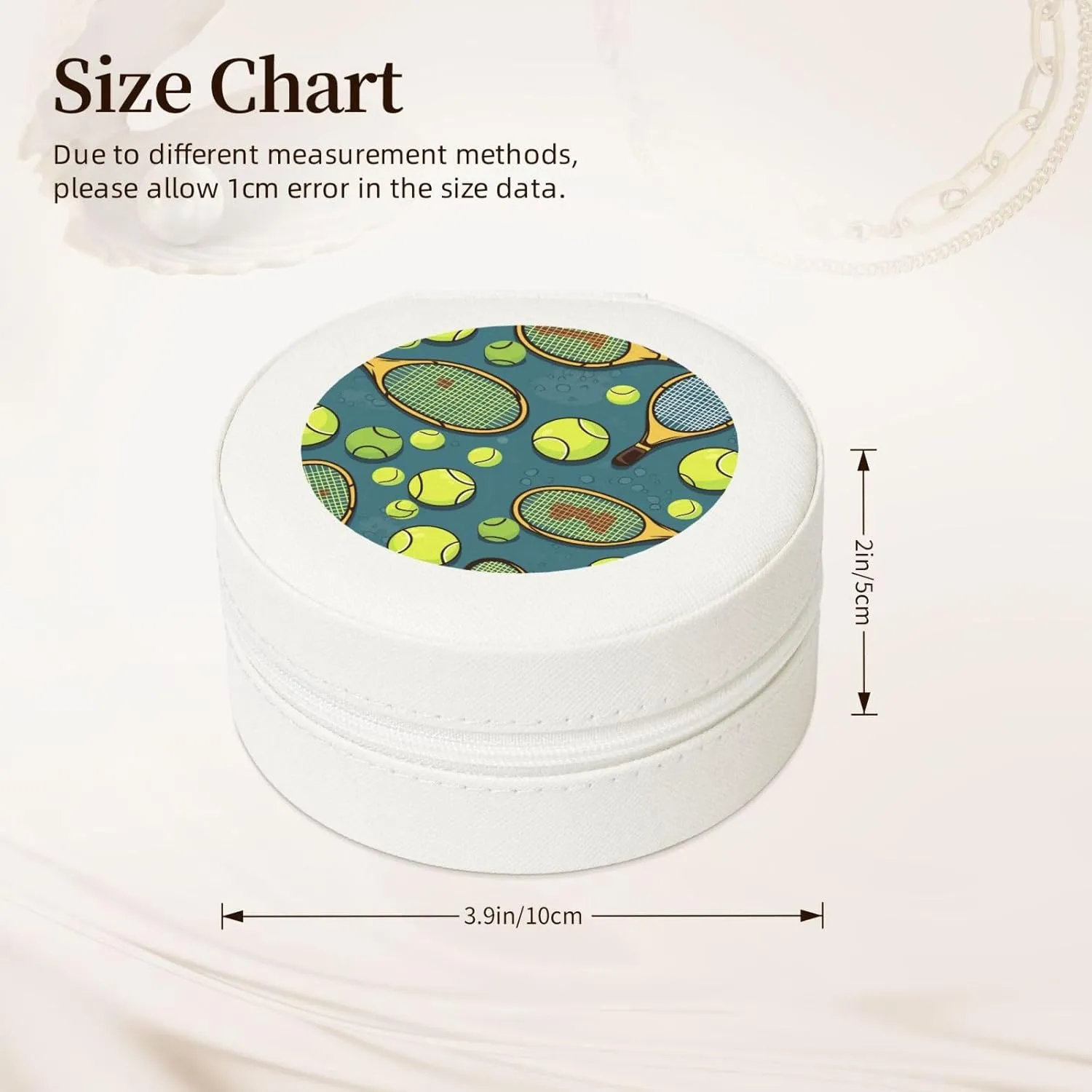 Tennis Racquets And Tennis Balls Jewelry Box Travel Jewelry Case Leather Small Jewelry Organizer For Womens Rings Necklaces Gifts White