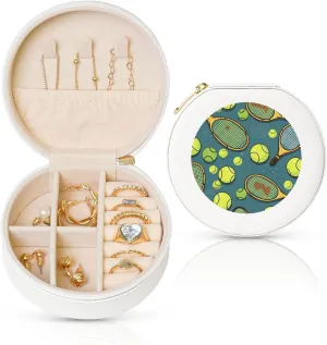 Tennis Racquets And Tennis Balls Jewelry Box Travel Jewelry Case Leather Small Jewelry Organizer For Womens Rings Necklaces Gifts White