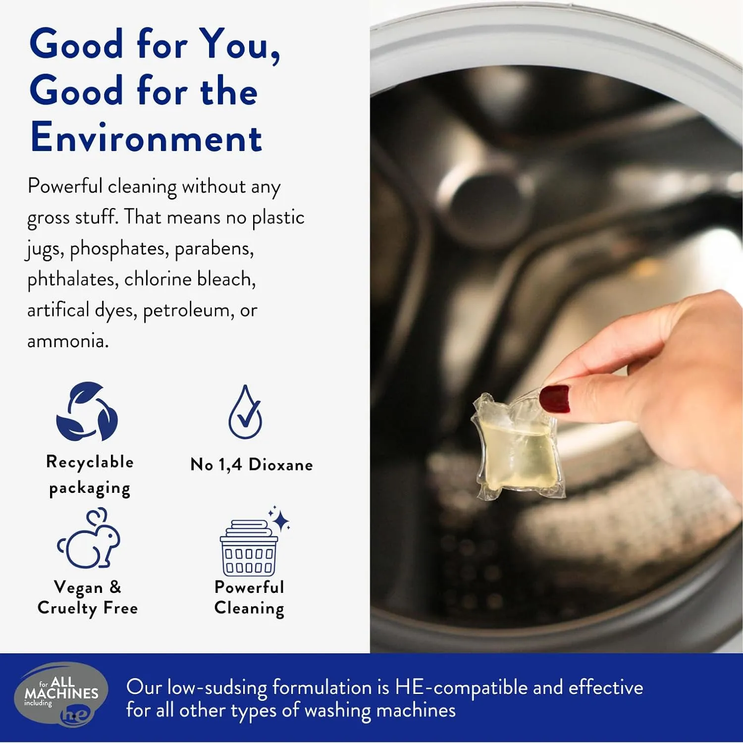 The Clean People Laundry Detergent Pods - Hypoallergenic Laundry Pods - Ultra Concentrated, Recyclable Packaging, Stain Fighting - Sweet Petals, 96 Pack