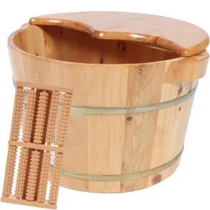 Thickened Wooden Foot Bath Bucket Lit, Solid Wood Feet Deep Soaking Spa Basin with Roller & Insulation Cover, Long Lasting Insulation And Deepening Foot Bucket for Pedicure Shop