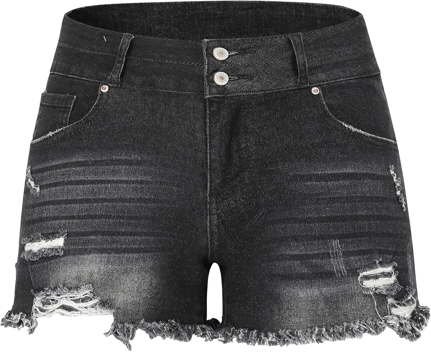 THUNDER STAR Women Mid Rise Ripped Stretchy Jeans Shorts Frayed Raw Hem Casual Denim Shorts