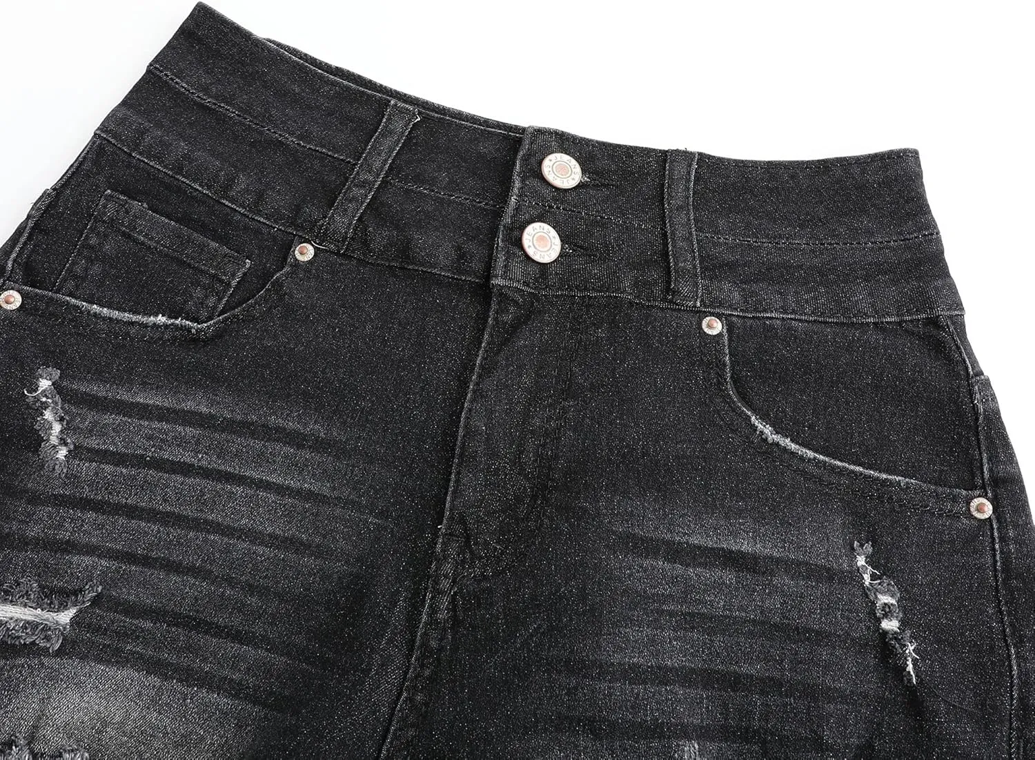 THUNDER STAR Women Mid Rise Ripped Stretchy Jeans Shorts Frayed Raw Hem Casual Denim Shorts