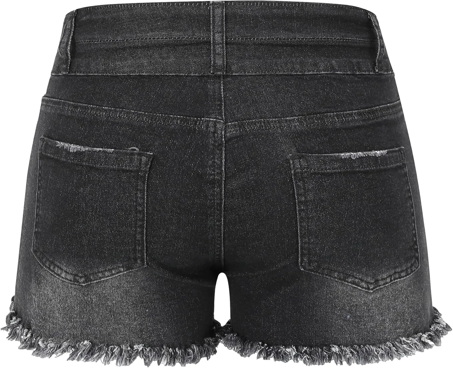 THUNDER STAR Women Mid Rise Ripped Stretchy Jeans Shorts Frayed Raw Hem Casual Denim Shorts