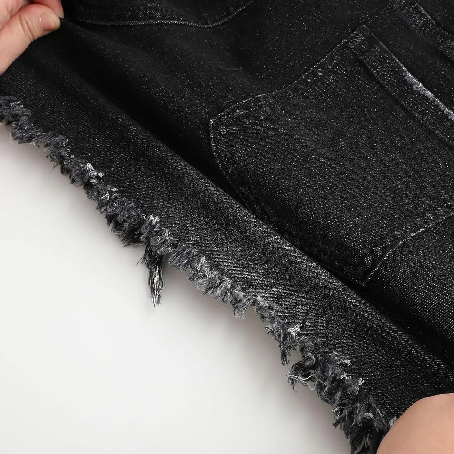 THUNDER STAR Women Mid Rise Ripped Stretchy Jeans Shorts Frayed Raw Hem Casual Denim Shorts