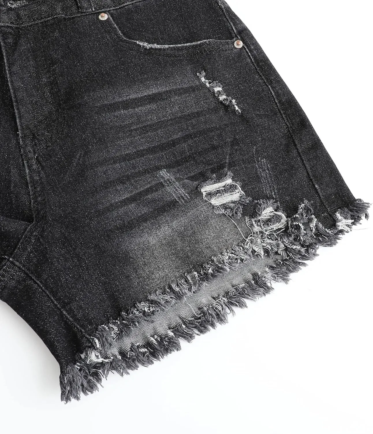 THUNDER STAR Women Mid Rise Ripped Stretchy Jeans Shorts Frayed Raw Hem Casual Denim Shorts