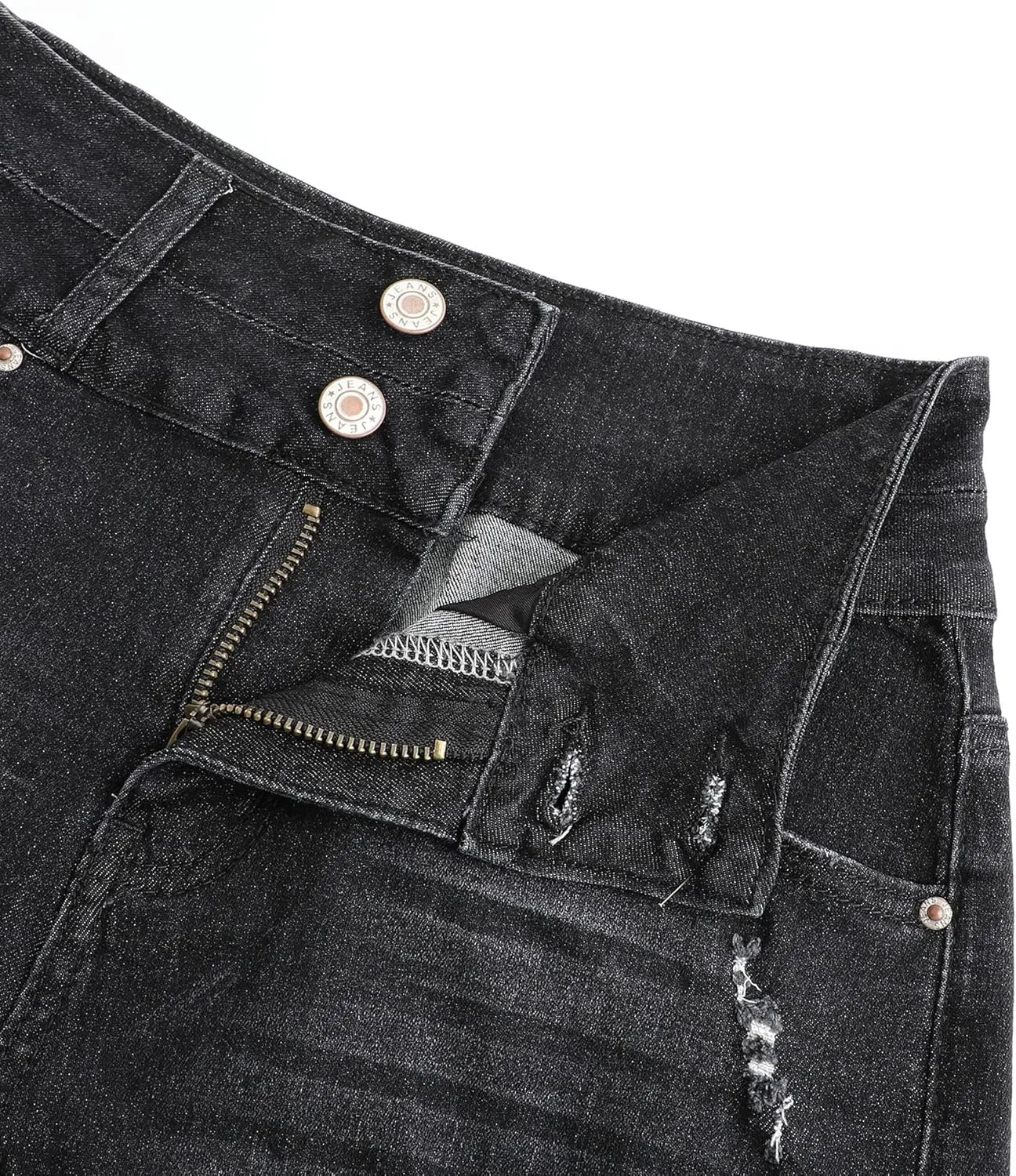 THUNDER STAR Women Mid Rise Ripped Stretchy Jeans Shorts Frayed Raw Hem Casual Denim Shorts