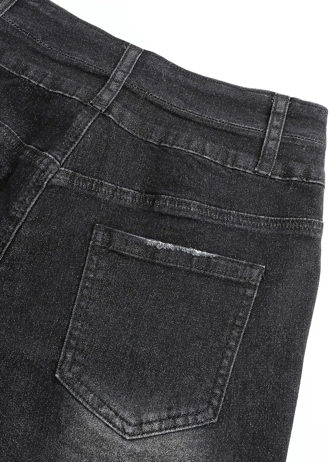 THUNDER STAR Women Mid Rise Ripped Stretchy Jeans Shorts Frayed Raw Hem Casual Denim Shorts