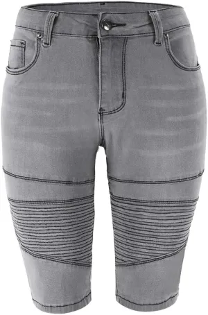 THUNDER STAR Womens Denim Ripped Bermuda Shorts Distressed Knee Length Stretch Short Jeans