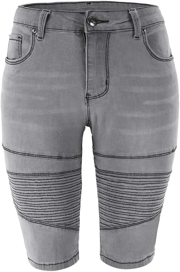 THUNDER STAR Womens Denim Ripped Bermuda Shorts Distressed Knee Length Stretch Short Jeans
