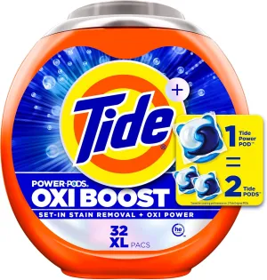 Tide Oxi Boost Power PODS Laundry Detergent Pods, 32 Count, Stain Remover Plus Oxi Power