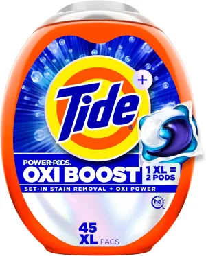 Tide Oxi Boost Power PODS Laundry Detergent Pods, 45 Count, Stain Remover Plus Oxi Power
