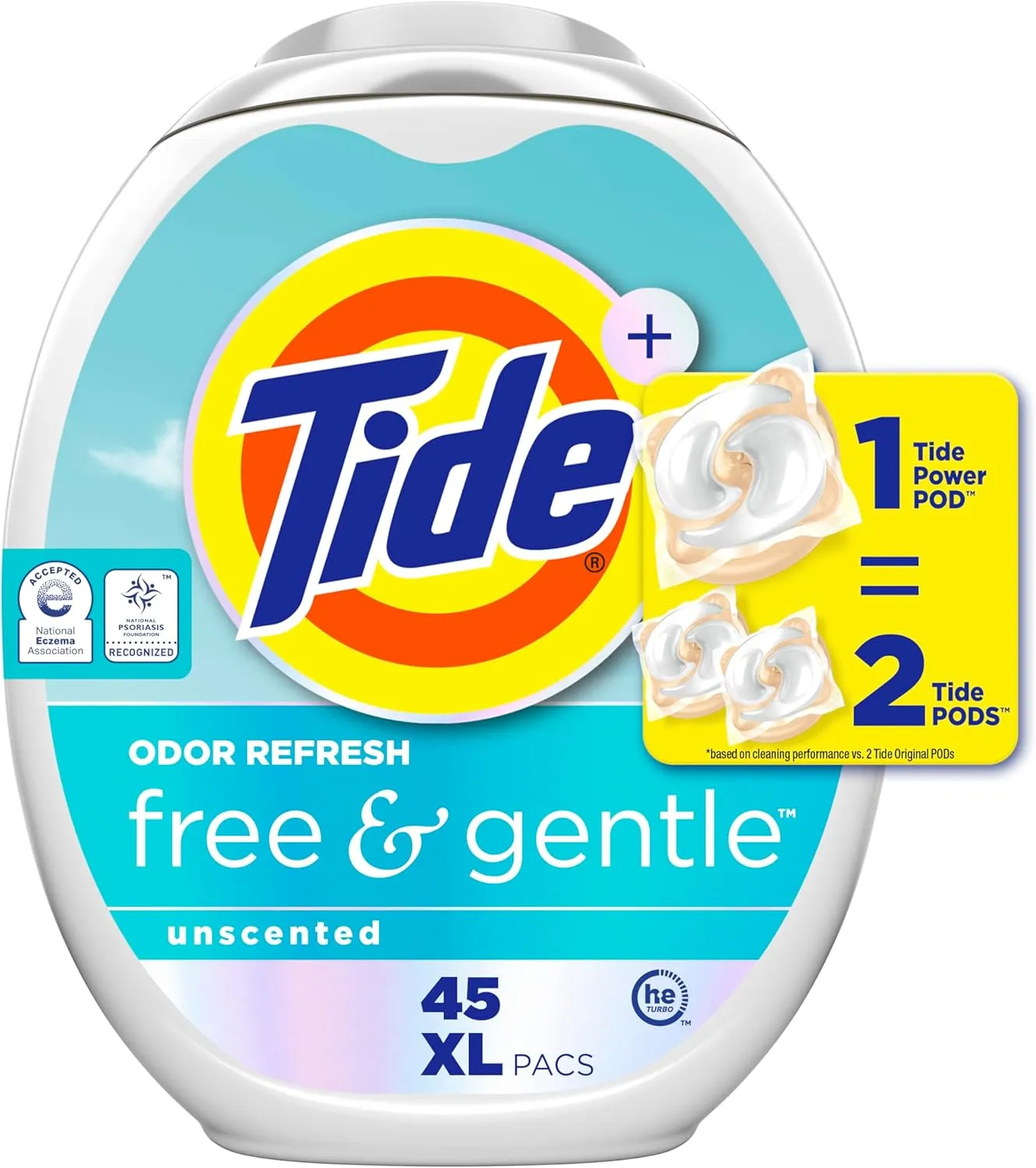 Tide PODS Free and Gentle Odor Refresh Laundry Detergent Pacs, 45 Count, Hypoallergenic Laundry Detergent Pacs
