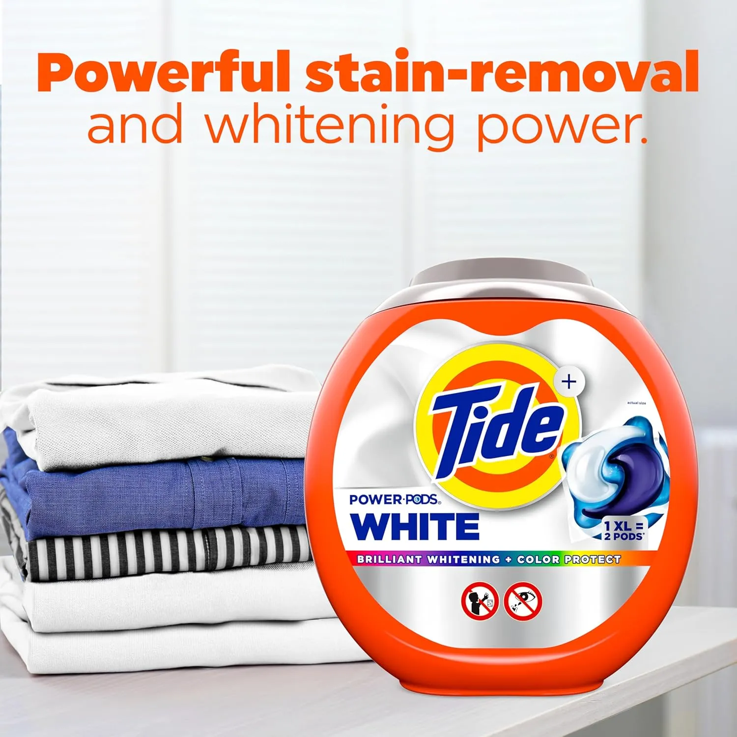 Tide Power PODS Plus Ultra OXI White and Bright Laundry Detergent, Advanced Stain Removal and Whitening Power, 45 Count, Tide Pods Laundry Detergent, Laundry Pods Detergent