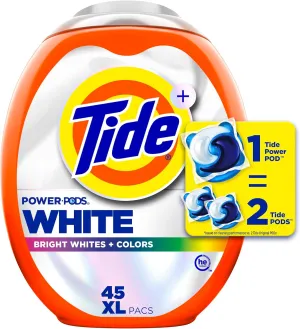 Tide Power PODS Plus Ultra OXI White and Bright Laundry Detergent, Advanced Stain Removal and Whitening Power, 45 Count, Tide Pods Laundry Detergent, Laundry Pods Detergent