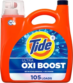 Tide Ultra Oxi Boost Liquid Laundry Detergent, 148 fl oz, 105 Loads, Advanced Stain Remover, Laundry Detergent Liquid with Extra Oxi Power