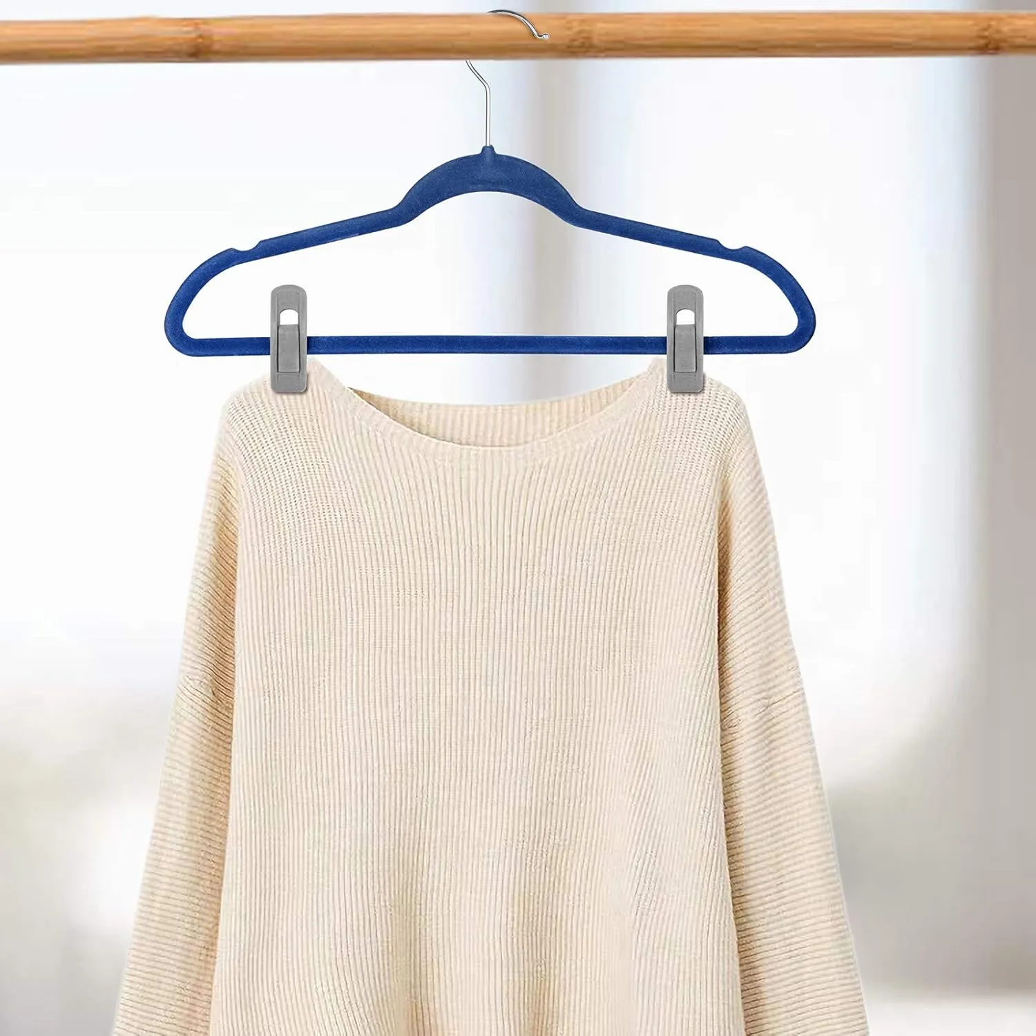 Tinfol Velvet Hanger Clips, 50Pack Gray Pants Velvet Clips, Clothes Hanger Clip, Large Opening Clothes Pin Strong Finger Flocked Clips Perfect for Use with Slim-line Clothes Velvet Hangers