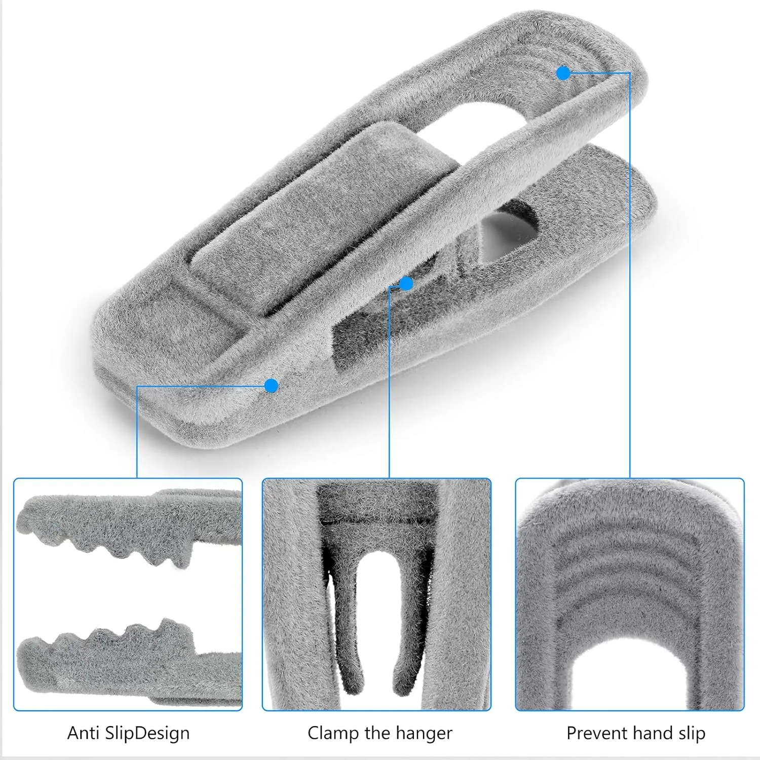 Tinfol Velvet Hanger Clips, 50Pack Gray Pants Velvet Clips, Clothes Hanger Clip, Large Opening Clothes Pin Strong Finger Flocked Clips Perfect for Use with Slim-line Clothes Velvet Hangers
