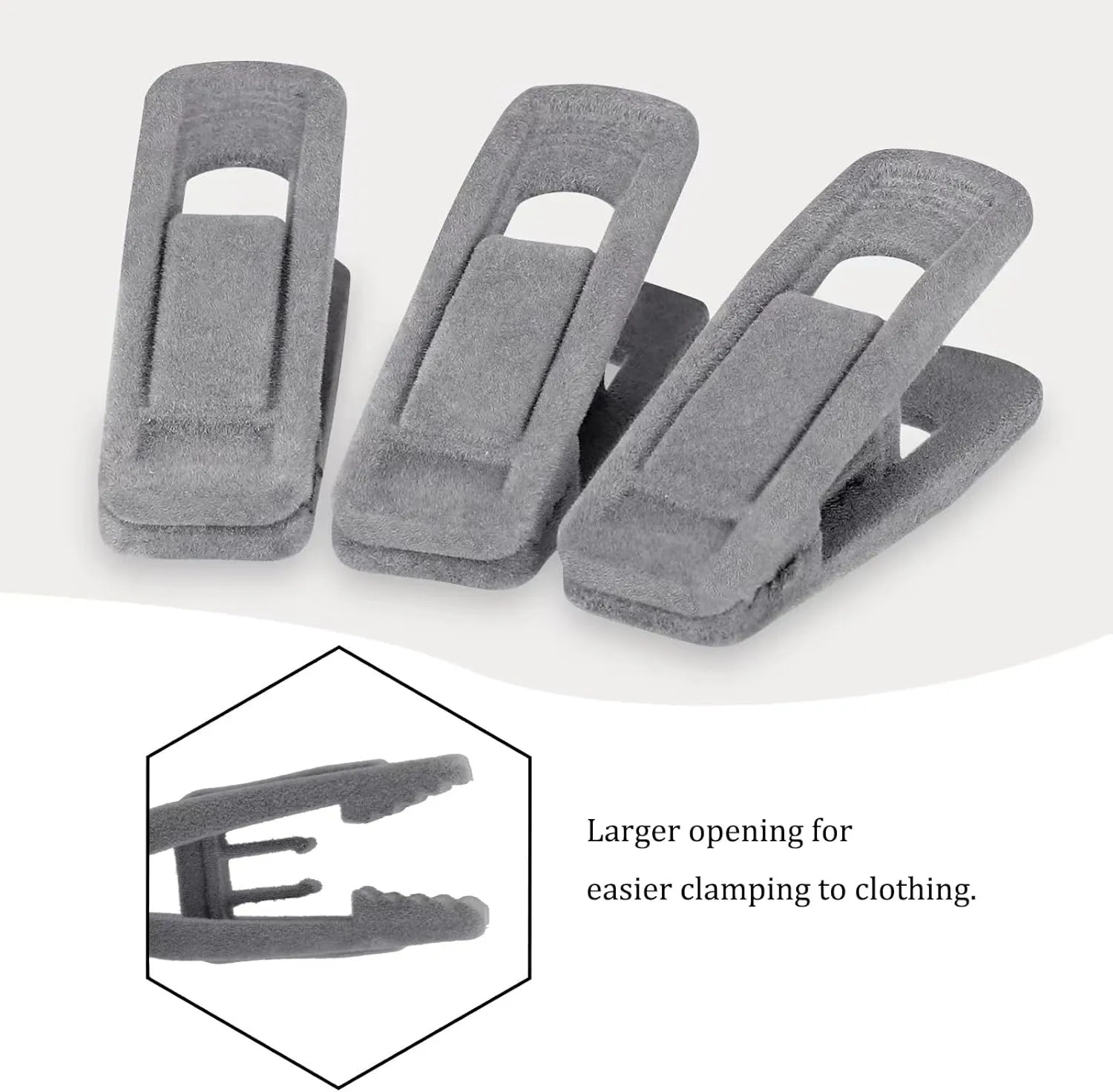 Tinfol Velvet Hanger Clips, 50Pack Gray Pants Velvet Clips, Clothes Hanger Clip, Large Opening Clothes Pin Strong Finger Flocked Clips Perfect for Use with Slim-line Clothes Velvet Hangers