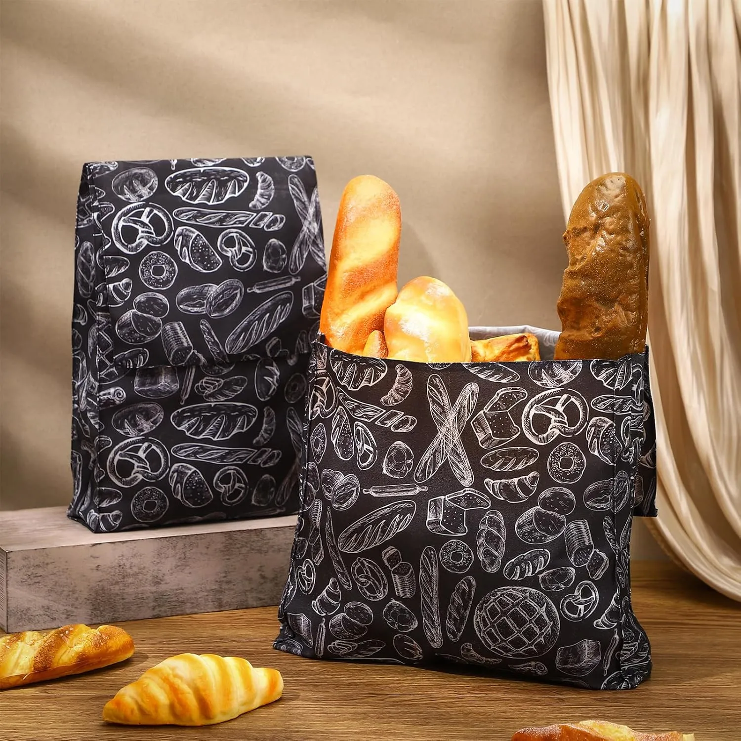 Tioncy 2 Sizes Beeswax Bread Bags for Sourdough Homemade Reusable Bread Bags Linen Storage Bag with Improved Beeswax Coating Food Wraps for Loaf Fresh Freezer Mother's Day Baker Gift(Black)