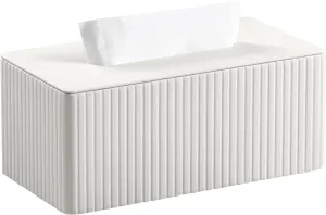 Tissue Box Cover Stylish PU Leather Rectangular Tissue Box Holder with Magnetic Bottom Cover for Bathroom Bedroom or Office (Ivory)