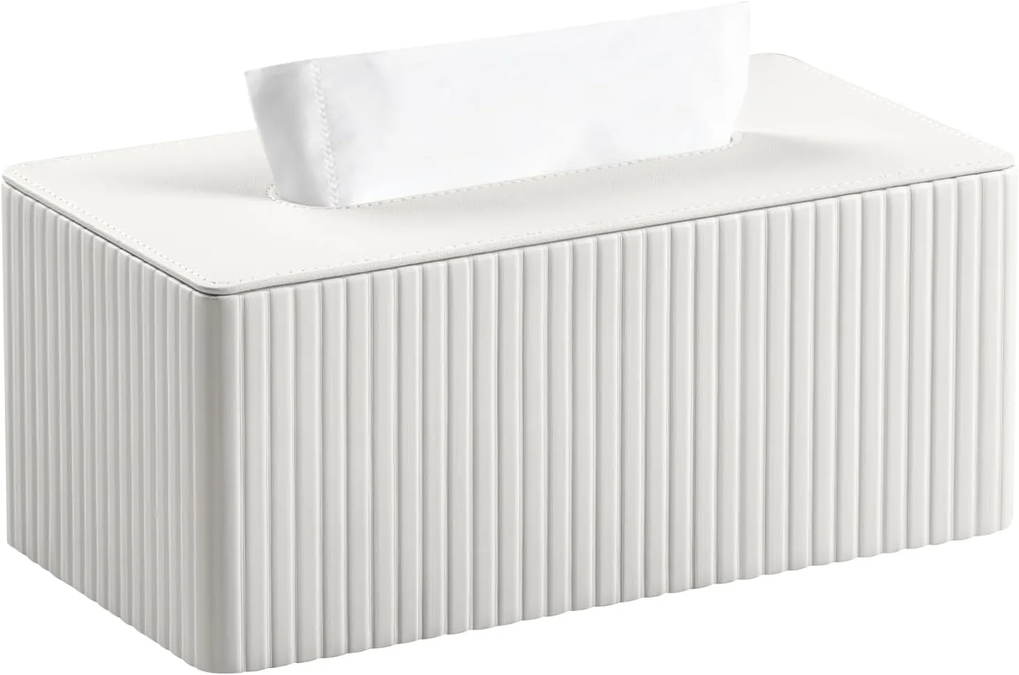 Tissue Box Cover Stylish PU Leather Rectangular Tissue Box Holder with Magnetic Bottom Cover for Bathroom Bedroom or Office (Ivory)