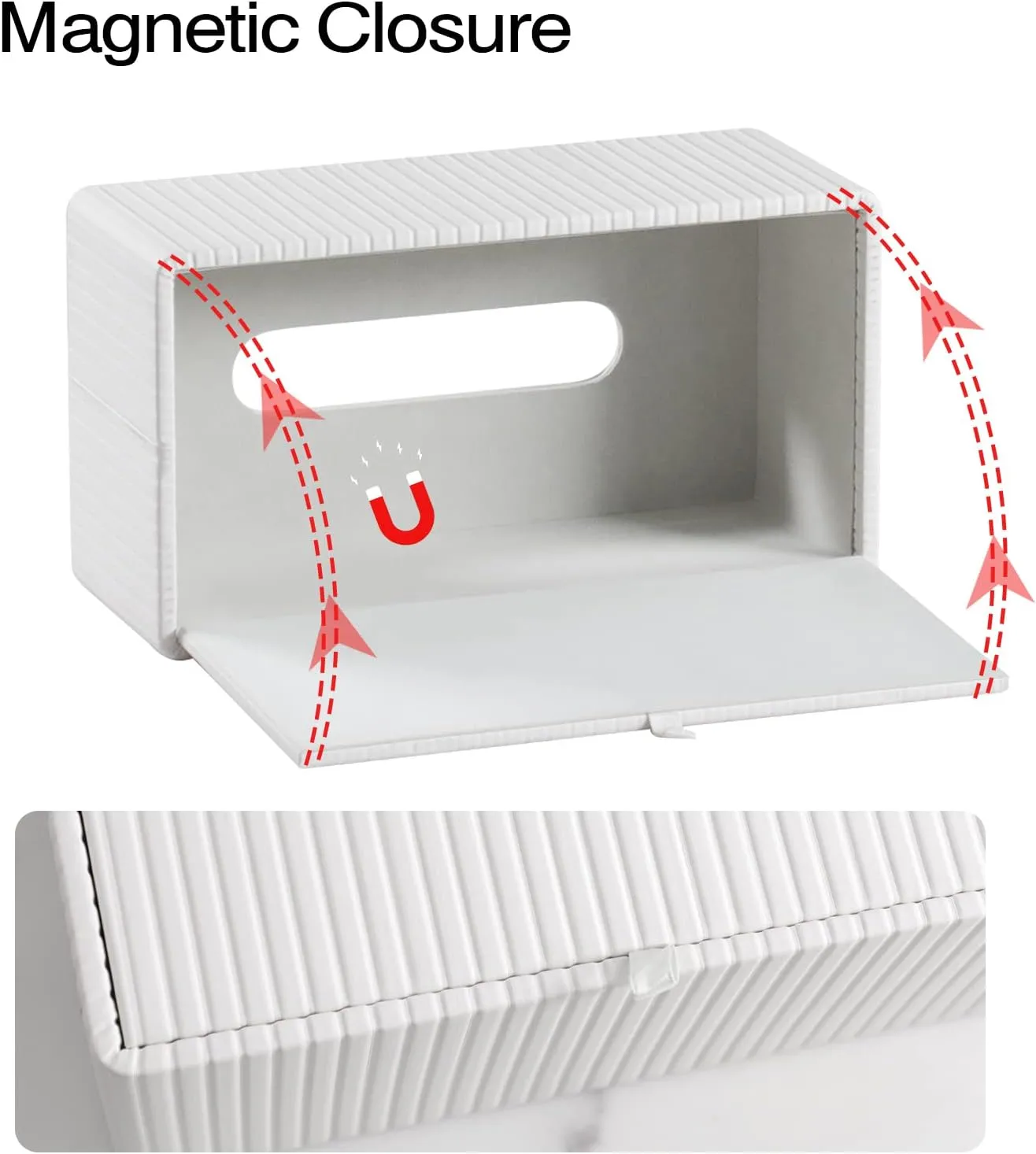Tissue Box Cover Stylish PU Leather Rectangular Tissue Box Holder with Magnetic Bottom Cover for Bathroom Bedroom or Office (Ivory)