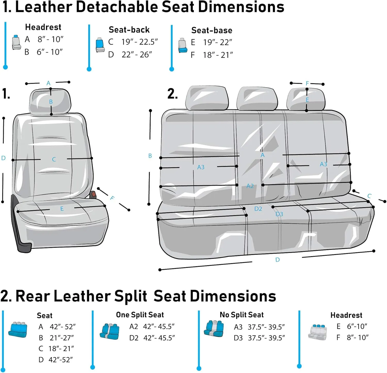 TLH Automotive Car Seat Covers PU Leather Rome Seat Covers Full Set Gray Seat Covers Airbag Compatible Split Rear Car Seat Cover Universal Fit Interior Accessories for Cars, Auto, Trucks, SUV