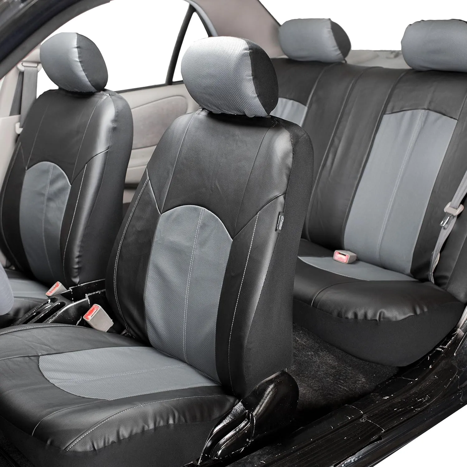TLH Automotive Car Seat Covers PU Leather Rome Seat Covers Full Set Gray Seat Covers Airbag Compatible Split Rear Car Seat Cover Universal Fit Interior Accessories for Cars, Auto, Trucks, SUV