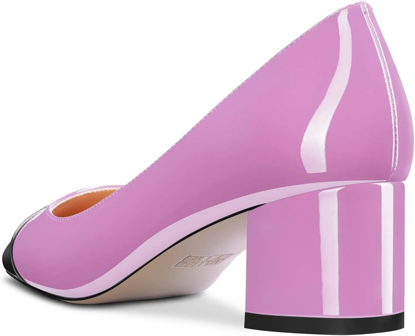 TNYNFBEB Women Chunky Block Mid Heel Close Square Toe Pumps Slip-on Patchwork Wedding Party Basic Classic 2.0 Inches Heels