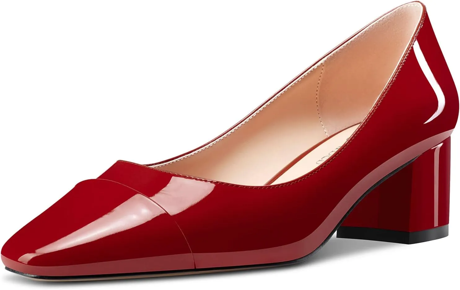 TNYNFBEB Women Chunky Block Mid Heel Close Square Toe Pumps Slip-on Patchwork Wedding Party Basic Classic 2.0 Inches Heels