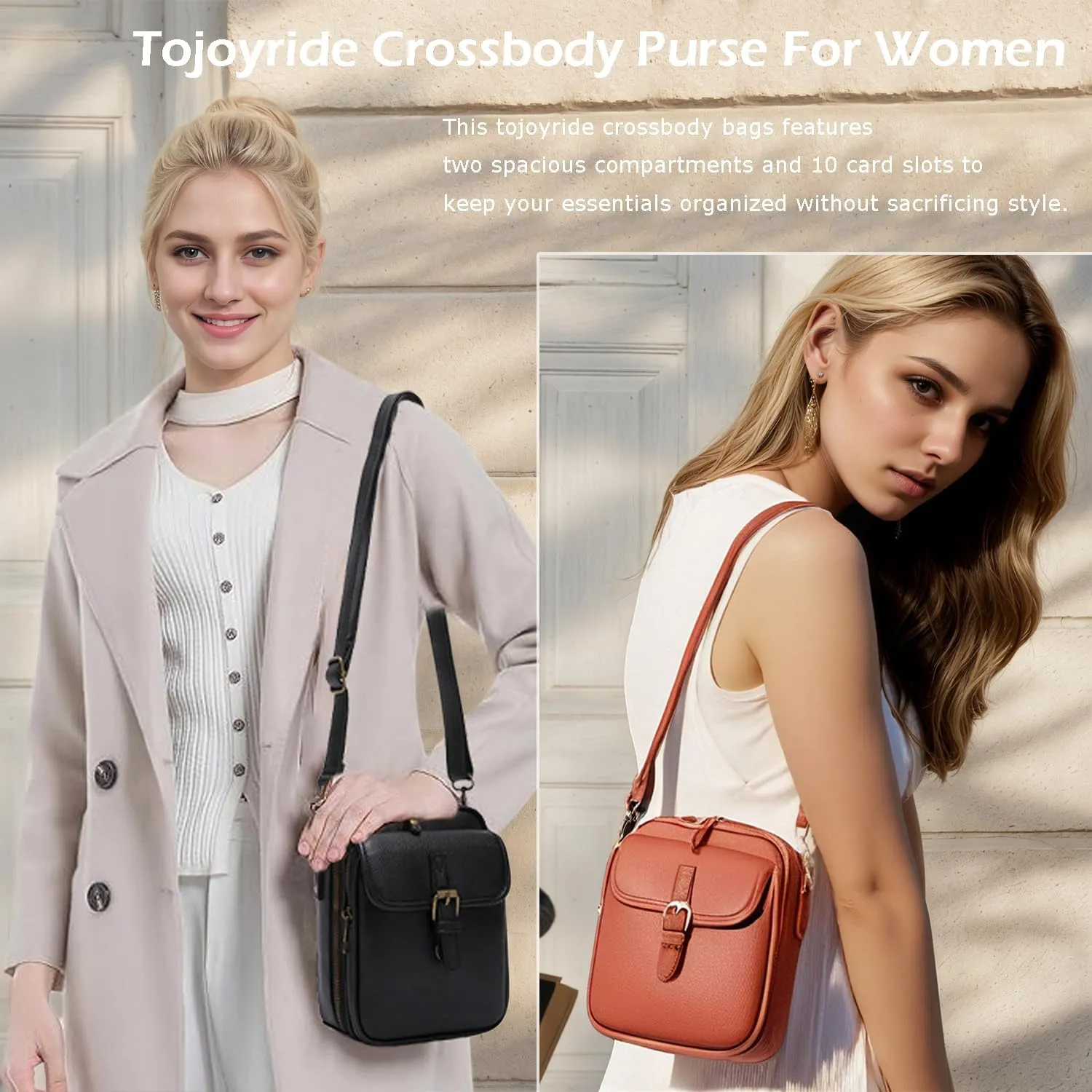 Tojoyride Crossbody Bag, Vintage Urvashi Crossbody Bag with 10 Card Slots, Women Shoulder Handbags with Anti-Theft Zipper