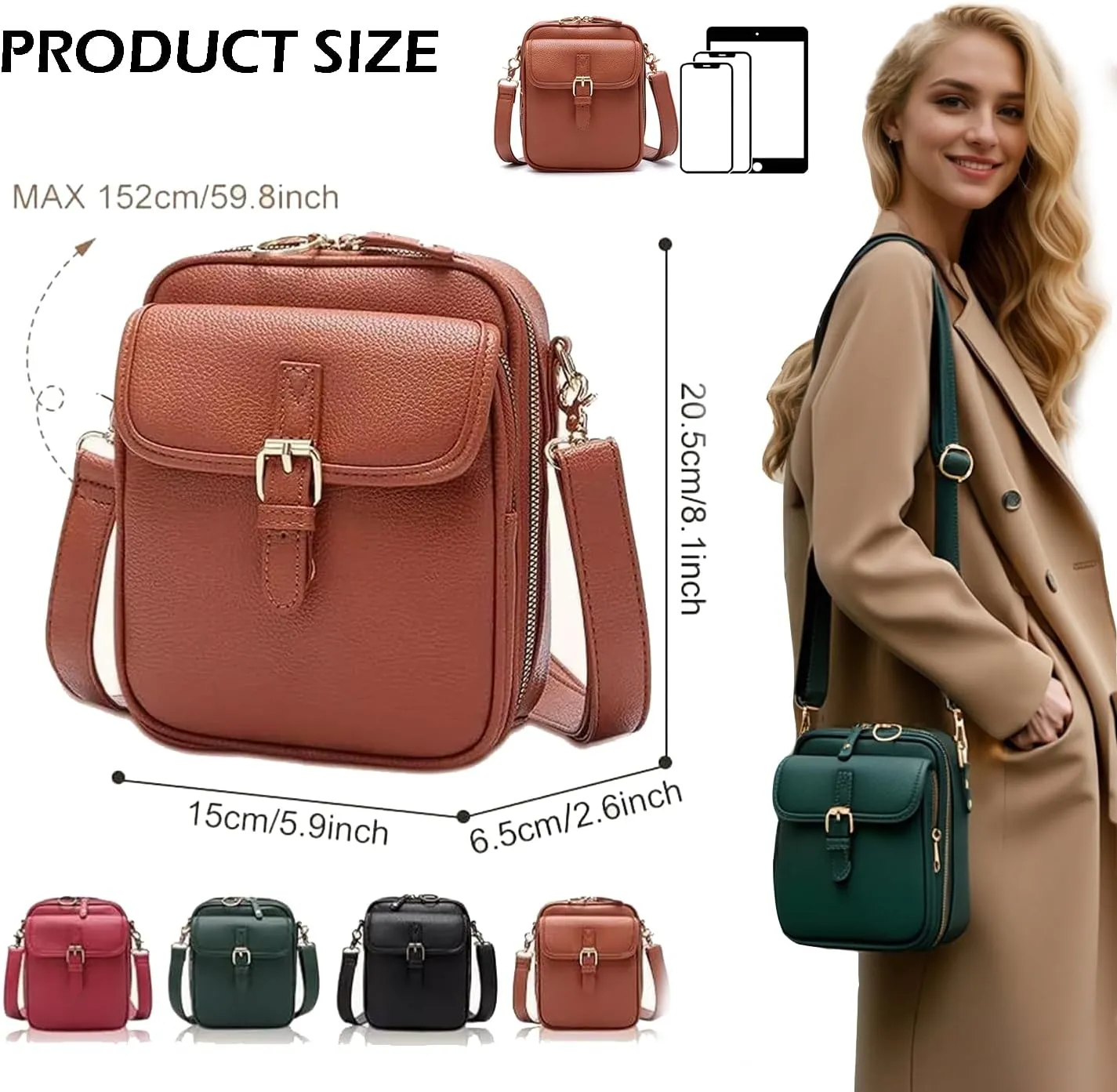 Tojoyride Crossbody Bag, Vintage Urvashi Crossbody Bag with 10 Card Slots, Women Shoulder Handbags with Anti-Theft Zipper