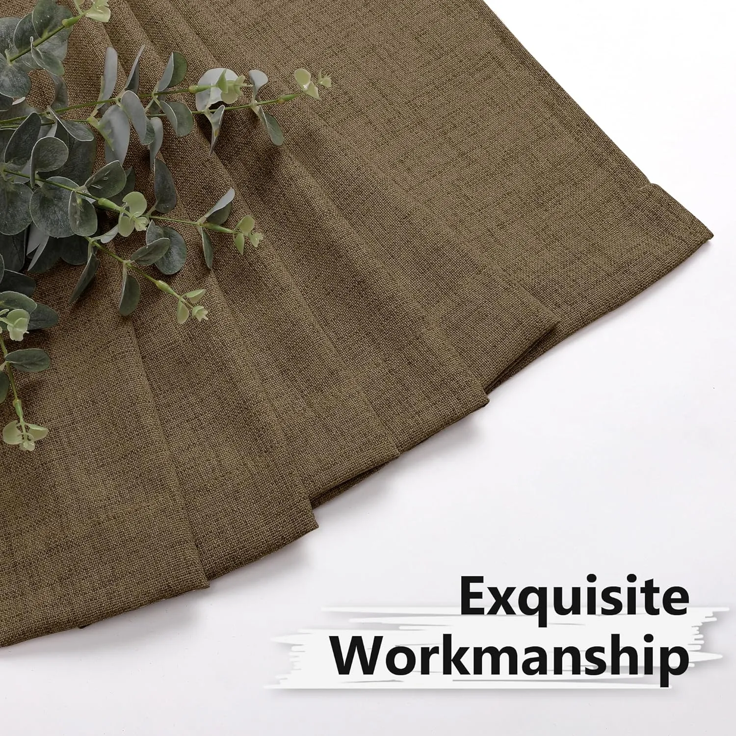 Tollpiz Short Linen Curtains Bedroom Rod Pocket Semi Sheer Curtain Burlap Light Filtering Thick Linen Drapes for Living Room, 38 x 45 inches Long, Brown, Set of 2 Panels