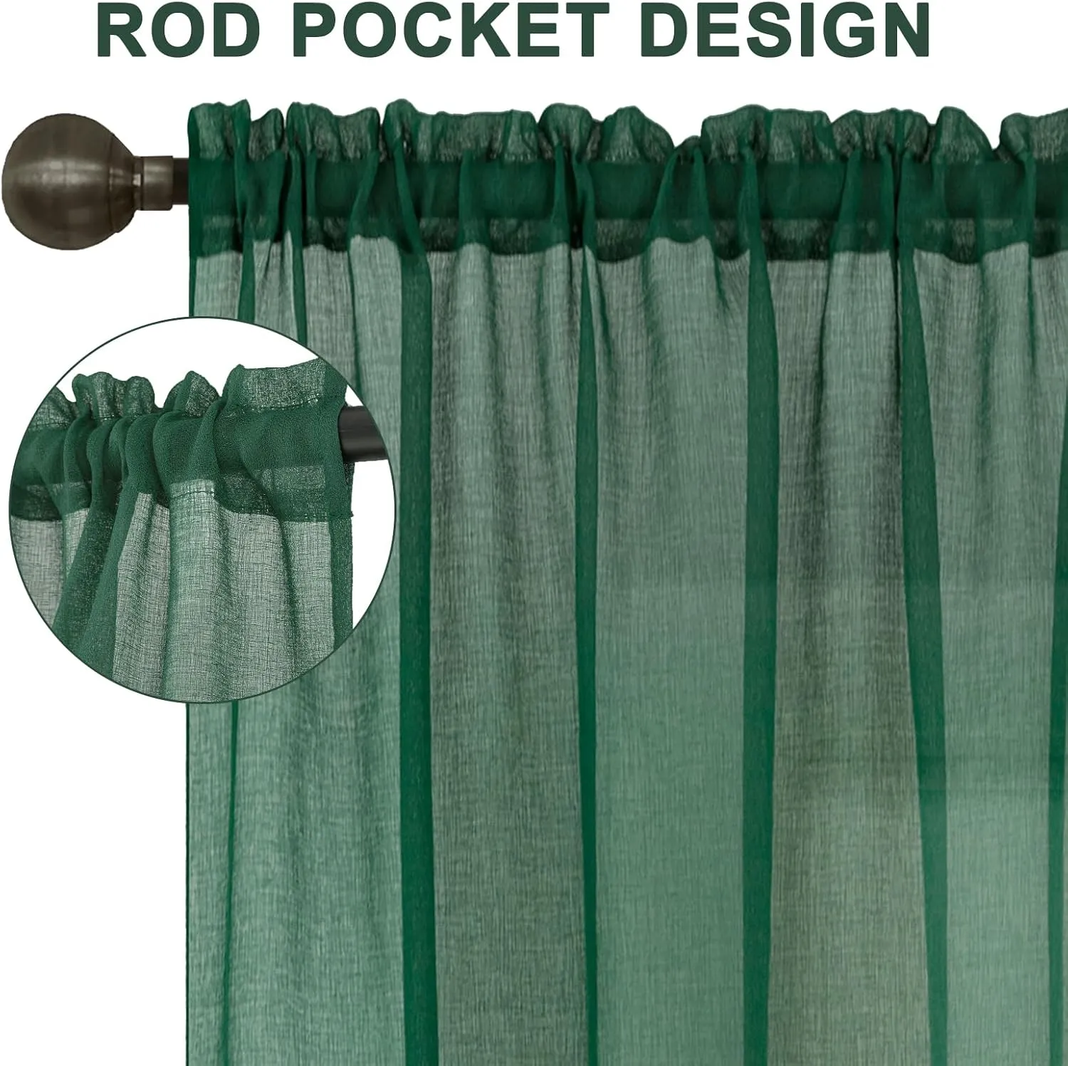 Tony's collection Christmas Hunter Green Sheer Curtains, Linen Textured Sheer Curtains Rod Pocket Window Treatment for Living Room/Bedroom/Dinning Room(52x84 inch, Hunter Green, 2 Panels)