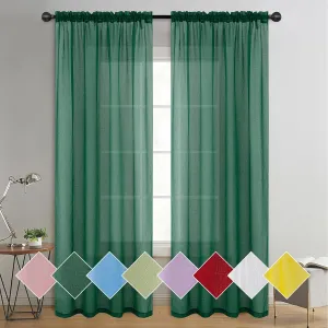 Tony's collection Christmas Hunter Green Sheer Curtains, Linen Textured Sheer Curtains Rod Pocket Window Treatment for Living Room/Bedroom/Dinning Room(52x84 inch, Hunter Green, 2 Panels)