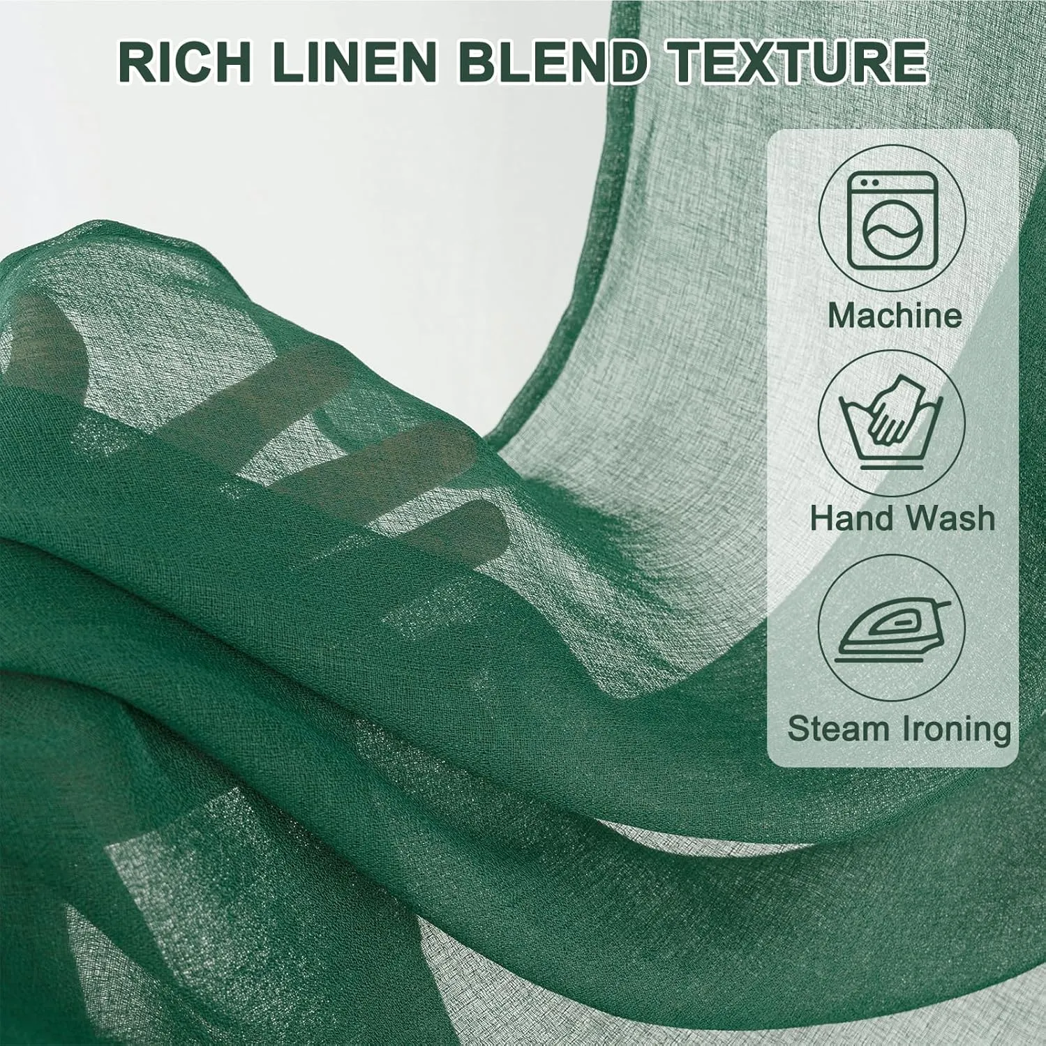 Tony's collection Christmas Hunter Green Sheer Curtains, Linen Textured Sheer Curtains Rod Pocket Window Treatment for Living Room/Bedroom/Dinning Room(52x84 inch, Hunter Green, 2 Panels)