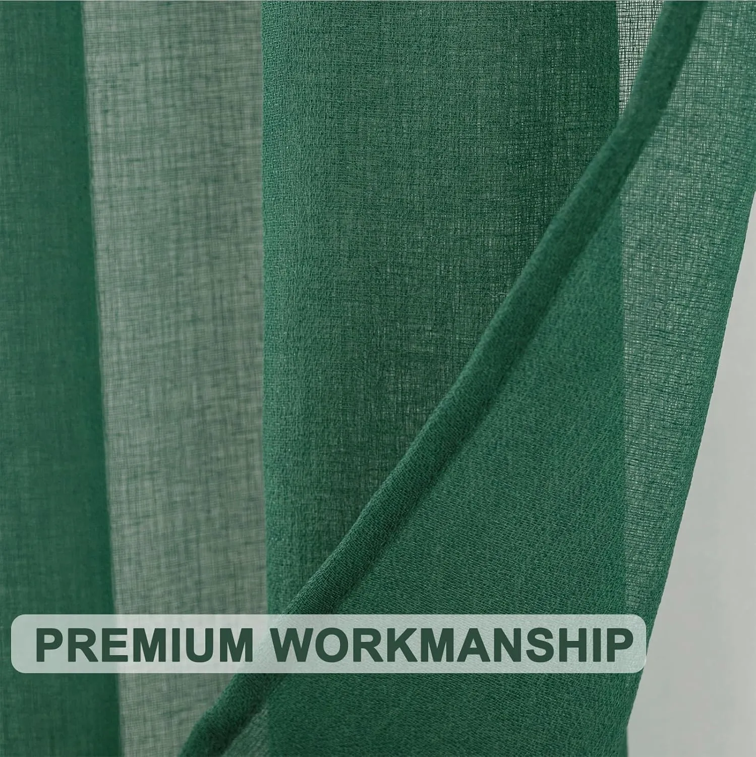 Tony's collection Christmas Hunter Green Sheer Curtains, Linen Textured Sheer Curtains Rod Pocket Window Treatment for Living Room/Bedroom/Dinning Room(52x84 inch, Hunter Green, 2 Panels)