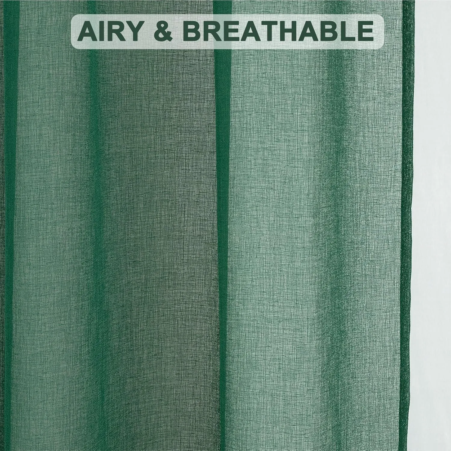 Tony's collection Christmas Hunter Green Sheer Curtains, Linen Textured Sheer Curtains Rod Pocket Window Treatment for Living Room/Bedroom/Dinning Room(52x84 inch, Hunter Green, 2 Panels)