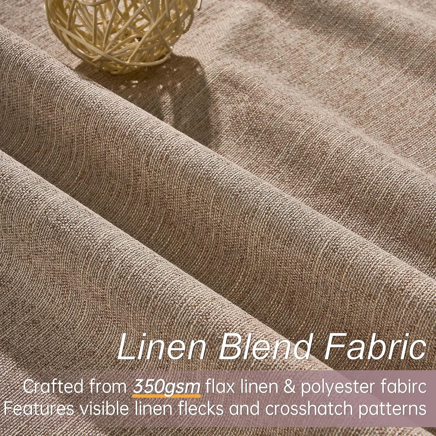 Topfinel 100 Inch Long Black Out Burlap Custom Curtains, Taupe Greige Tweed Pleated Window Coverings, Nursery Winter Boho Farmhouse Heat Sound Block Back Tab Curtains for Sliding Door Bay Window