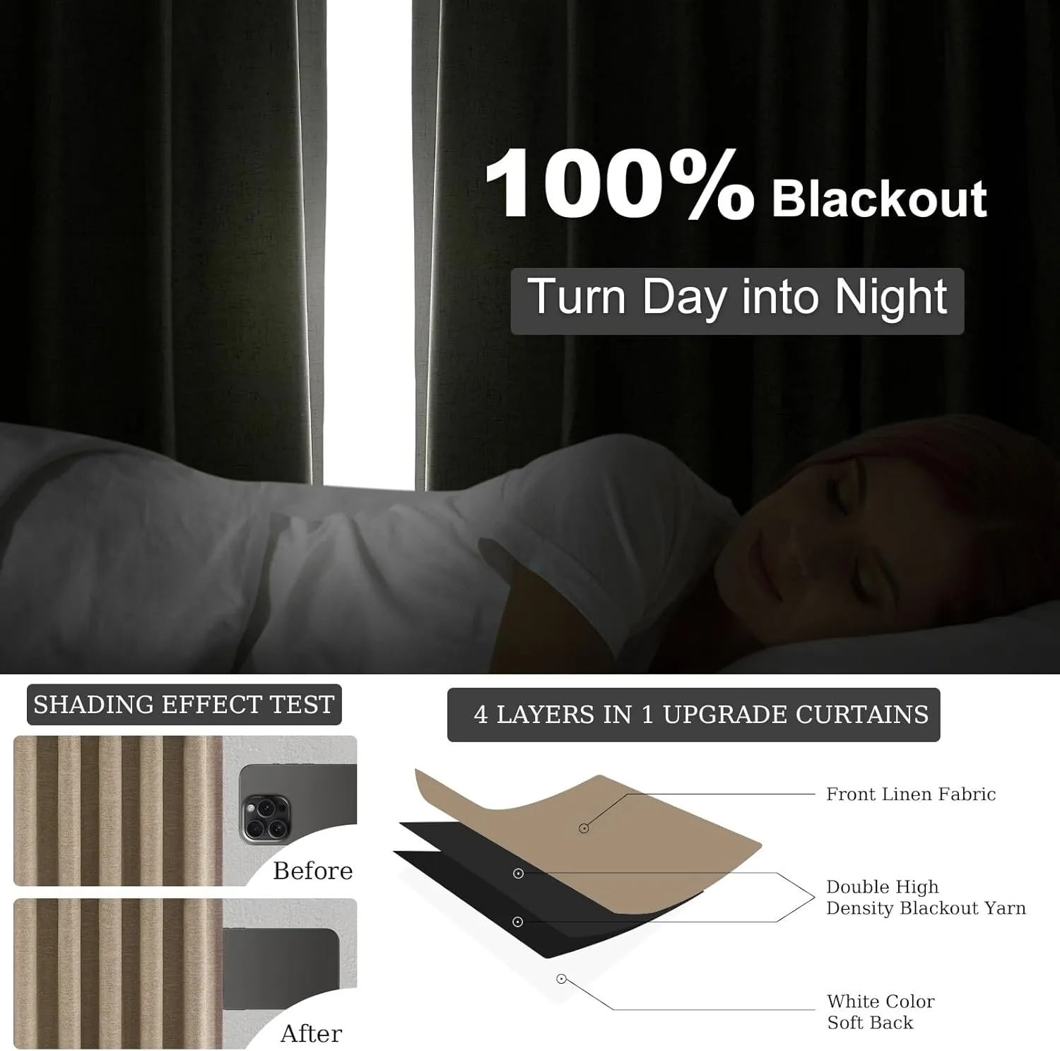 Topfinel 100 Inch Long Black Out Burlap Custom Curtains, Taupe Greige Tweed Pleated Window Coverings, Nursery Winter Boho Farmhouse Heat Sound Block Back Tab Curtains for Sliding Door Bay Window
