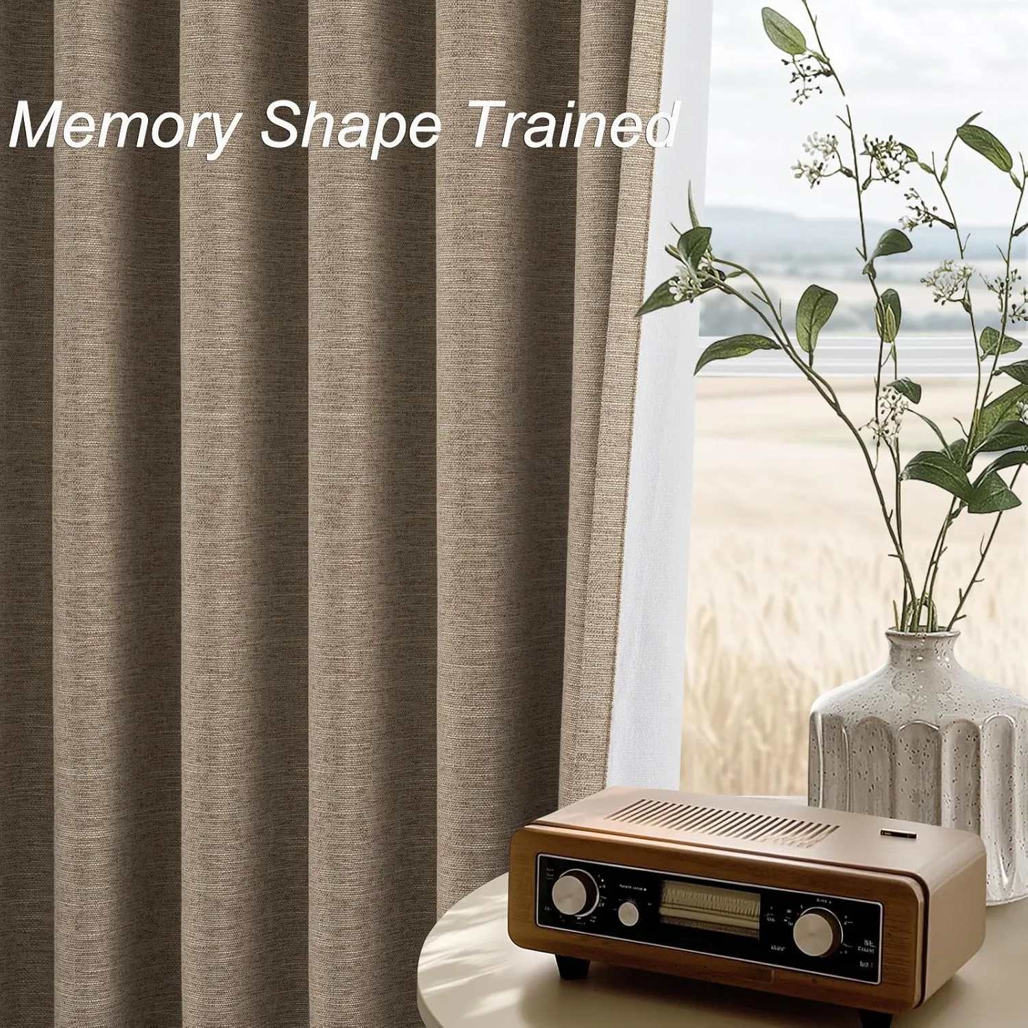 Topfinel 100 Inch Long Black Out Burlap Custom Curtains, Taupe Greige Tweed Pleated Window Coverings, Nursery Winter Boho Farmhouse Heat Sound Block Back Tab Curtains for Sliding Door Bay Window