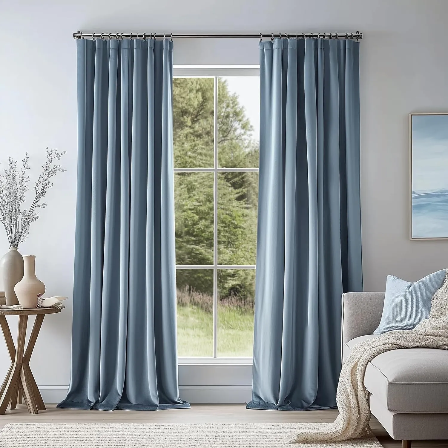 Topfinel Blue Velvet Blackout Curtains 84 Inches Long, Slate Blue Light Stone Blue Dusty Blue Room Darkening Thermal Insulated Heavy Duty Modern Back Tab Winter Drapes for Living Room Bedroom 2 Panels