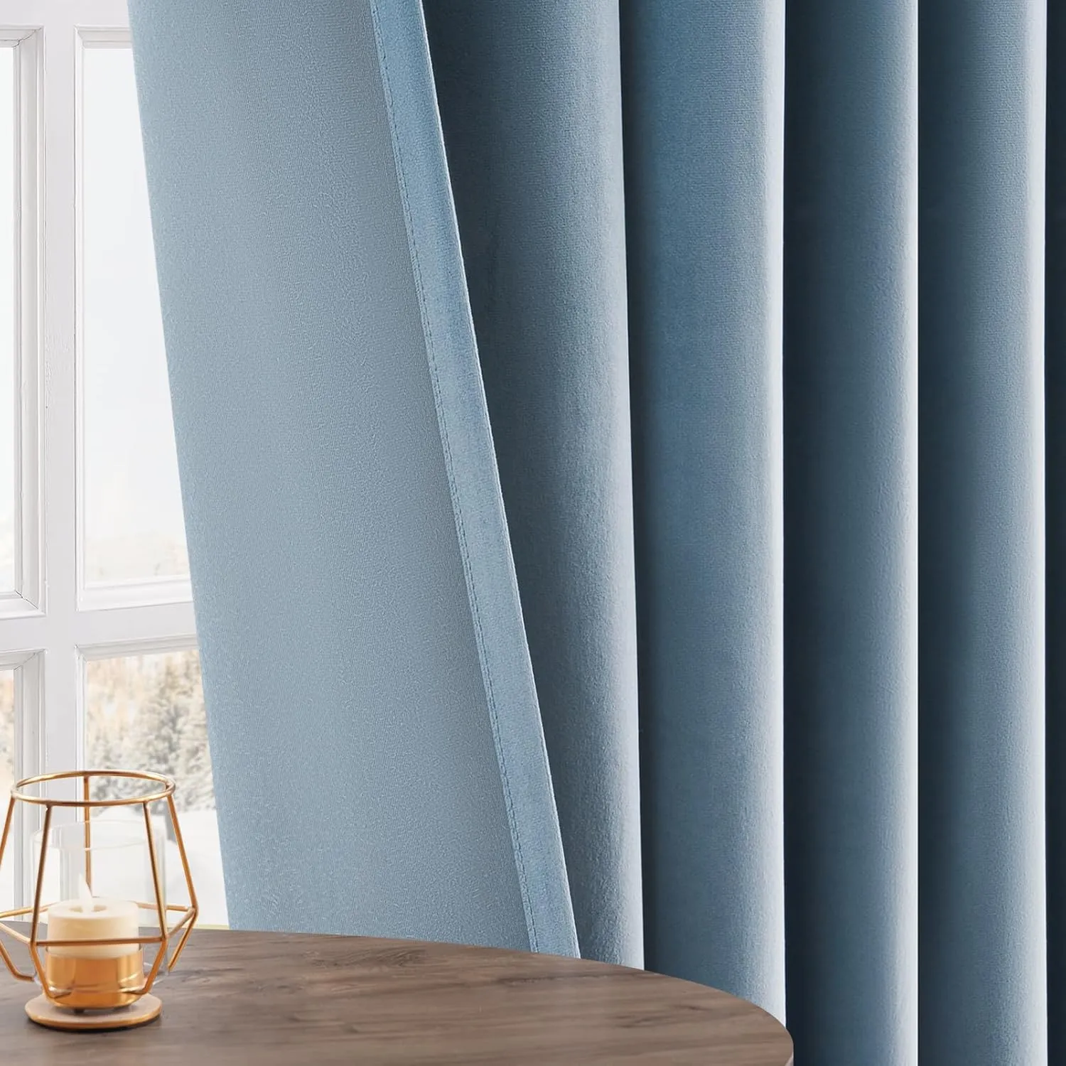 Topfinel Blue Velvet Blackout Curtains 84 Inches Long, Slate Blue Light Stone Blue Dusty Blue Room Darkening Thermal Insulated Heavy Duty Modern Back Tab Winter Drapes for Living Room Bedroom 2 Panels