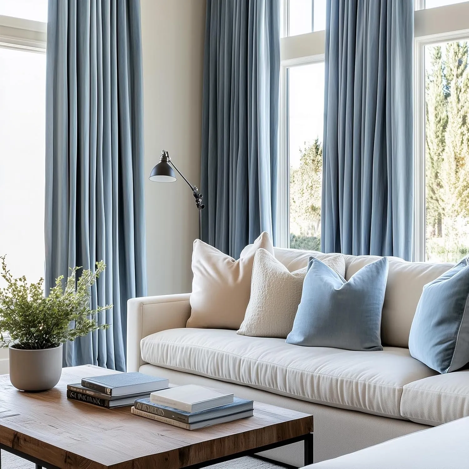 Topfinel Blue Velvet Blackout Curtains 84 Inches Long, Slate Blue Light Stone Blue Dusty Blue Room Darkening Thermal Insulated Heavy Duty Modern Back Tab Winter Drapes for Living Room Bedroom 2 Panels