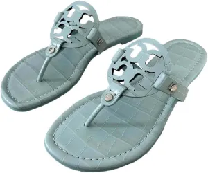 Tory Burch Women's Sky Bllue Embossed Croc Miller Sandals Slides Shoes
