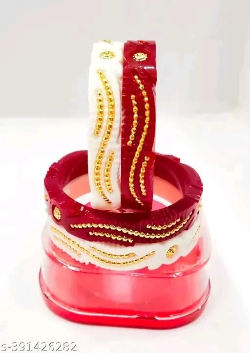 Traditional Shankha Pola Dhakai Shakha Bengali Bangles Red & White Bangle Set for Women/Girls/Ladies Without Joint Made of Real SHANKH (2.6)