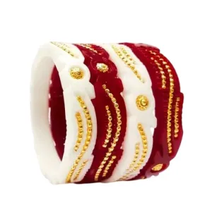 Traditional Shankha Pola Dhakai Shakha Bengali Bangles Red & White Bangle Set for Women/Girls/Ladies Without Joint Made of Real SHANKH (2.6)